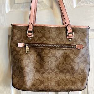 Coach Tote in tan and light pink! Like new!